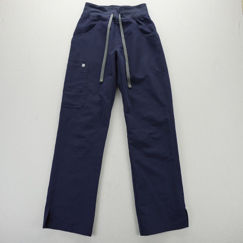 Figs Kade Cargo Scrub Pants Navy Blue High Waisted Straight Leg XXS Petite